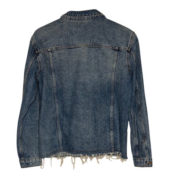 MANGO Denim Oversized Raw Hem Jacket Size L - Picture 2 of 6